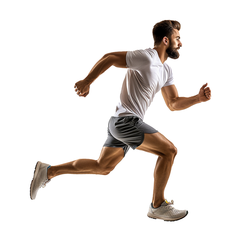 ai gerado jovem masculino atleta corrida isolado em transparente fundo png