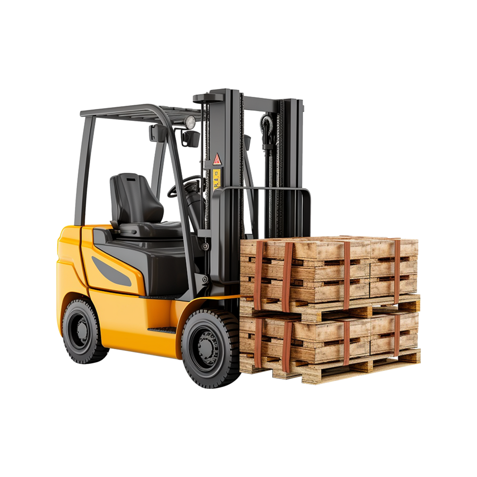 AI generated Forklift truck is lifting a pallet with cardboard boxes on transparent background png