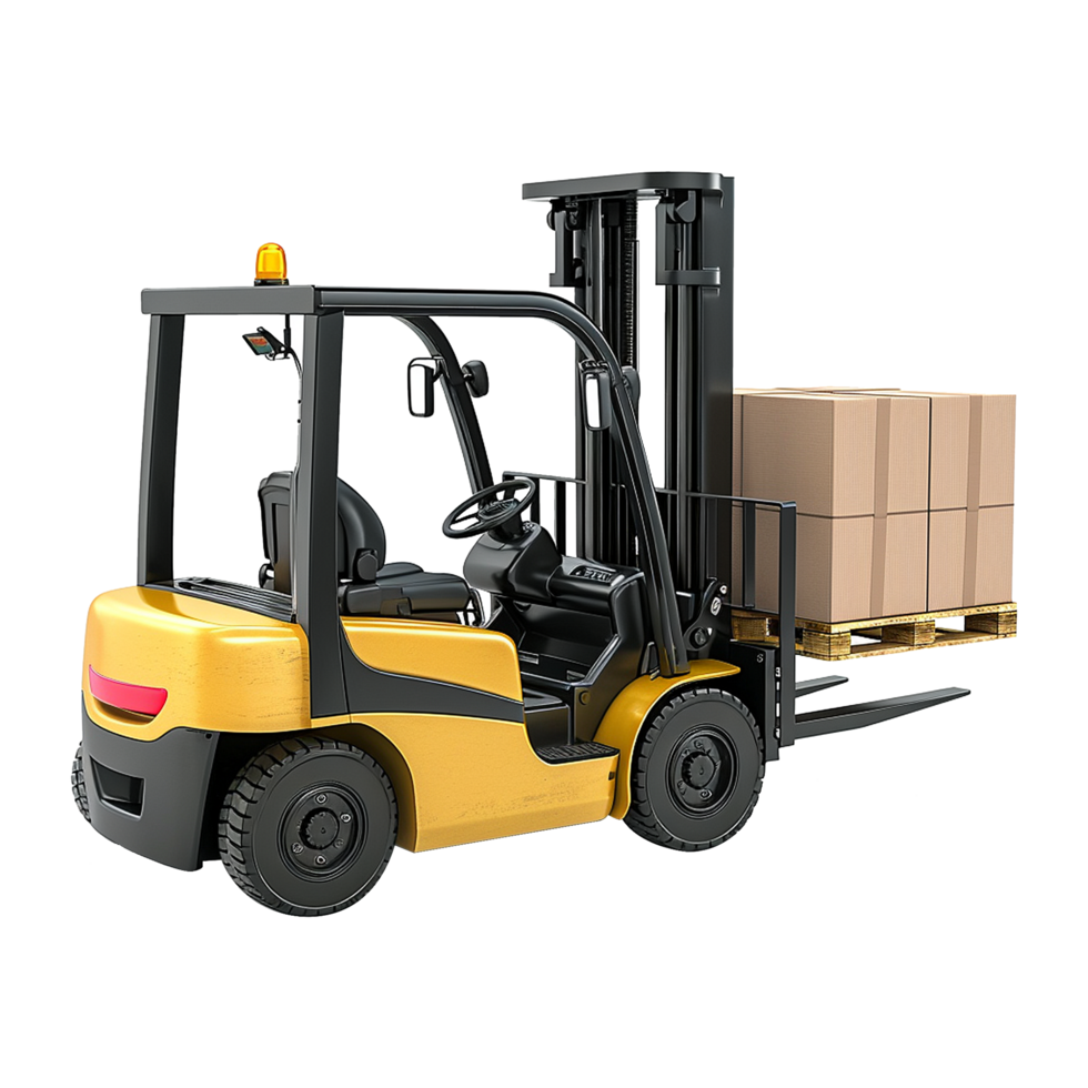 AI generated Forklift truck is lifting a pallet with cardboard boxes on transparent background png