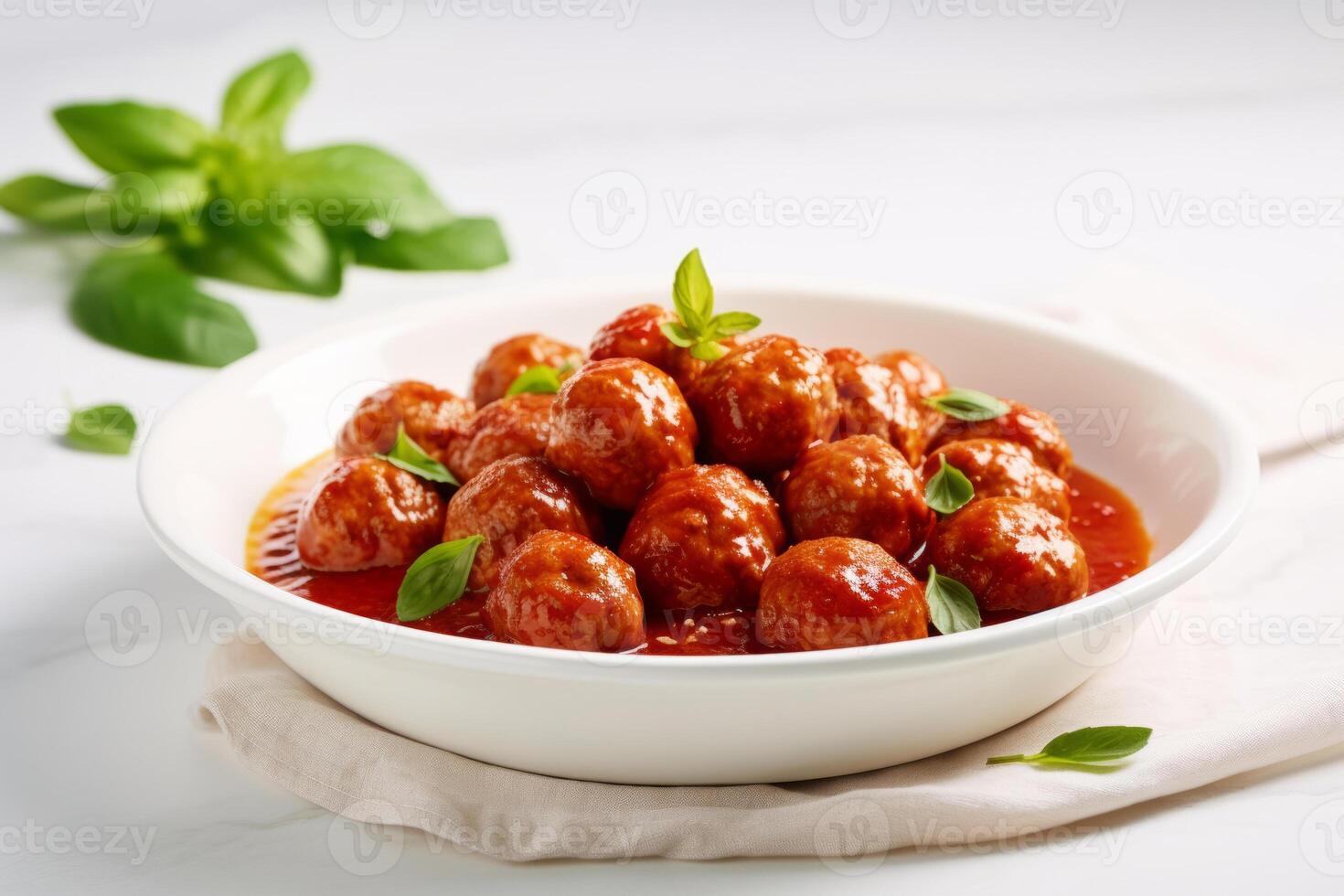 AI generated Plate of tasty meatballs with tomato sauce. Generative AI photo