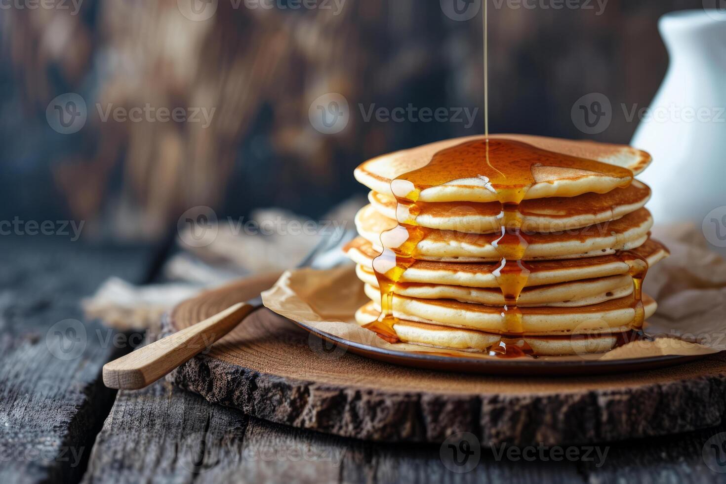 AI generated Homemade stack classic pancakes with maple syrup. Generative AI photo