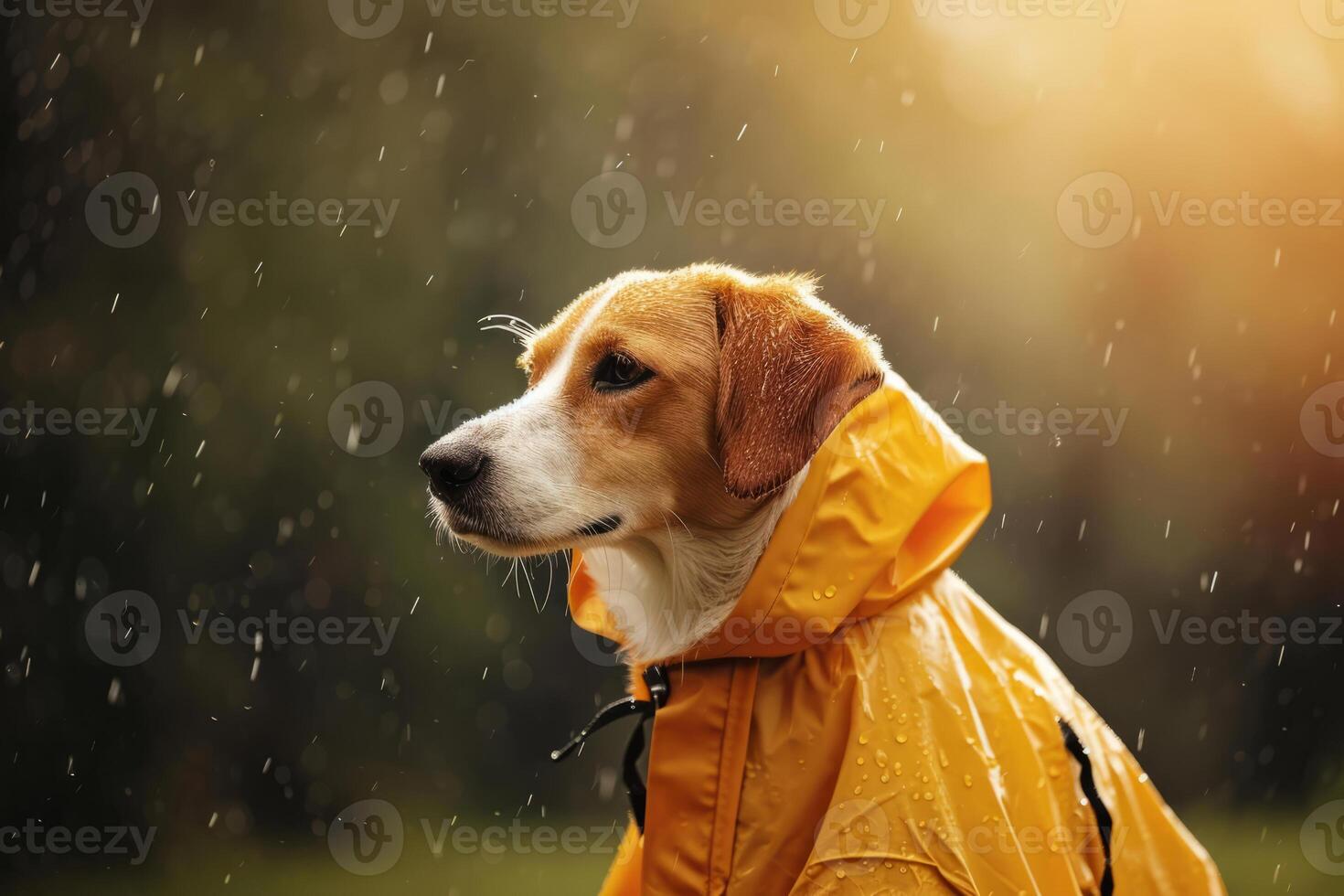AI generated Dog in a trendy raincoat. The concept of caring for pets. Generative AI photo
