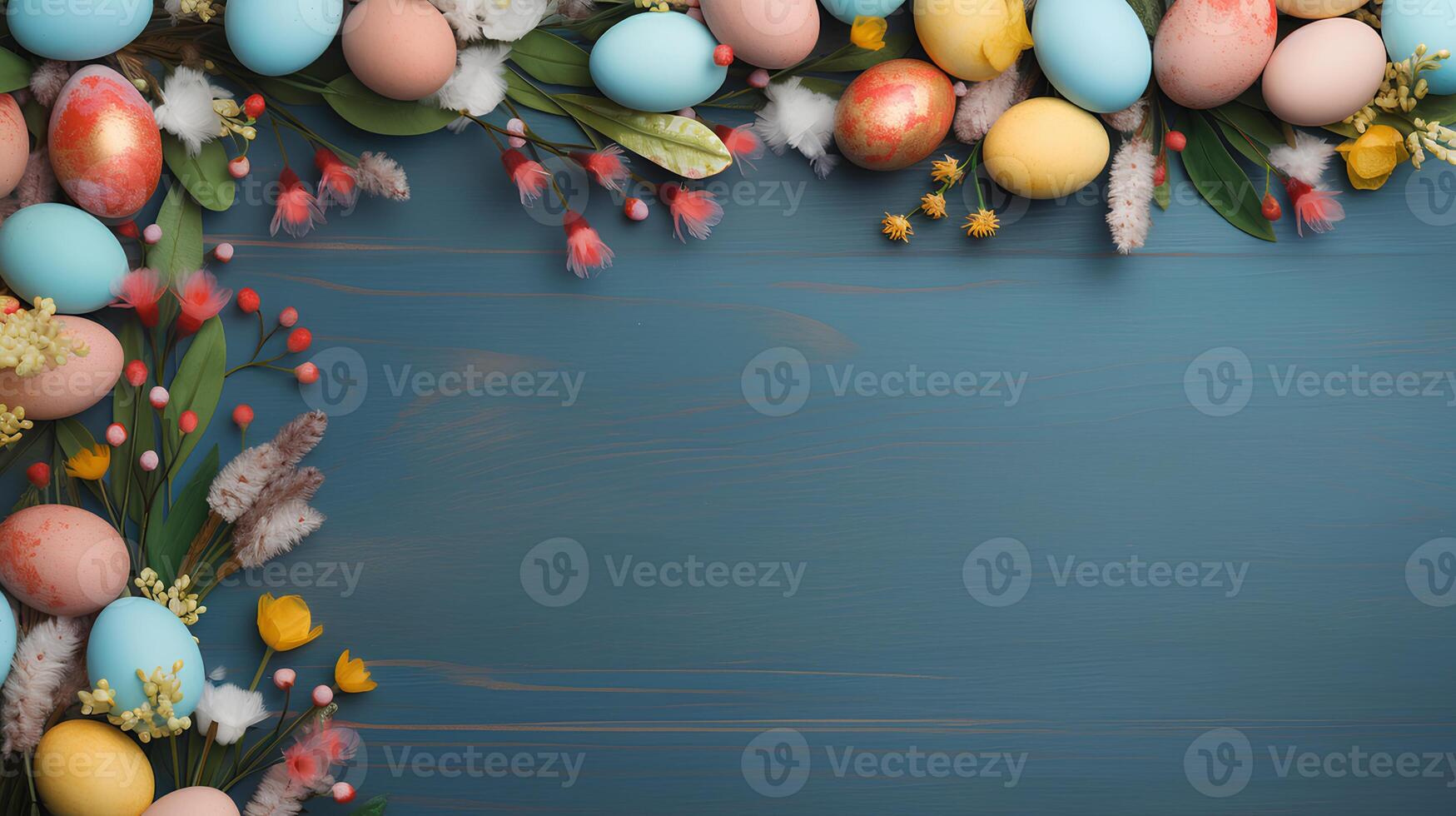 AI generated sfondo colorato di pasqua con uova e spazio vuoto photo