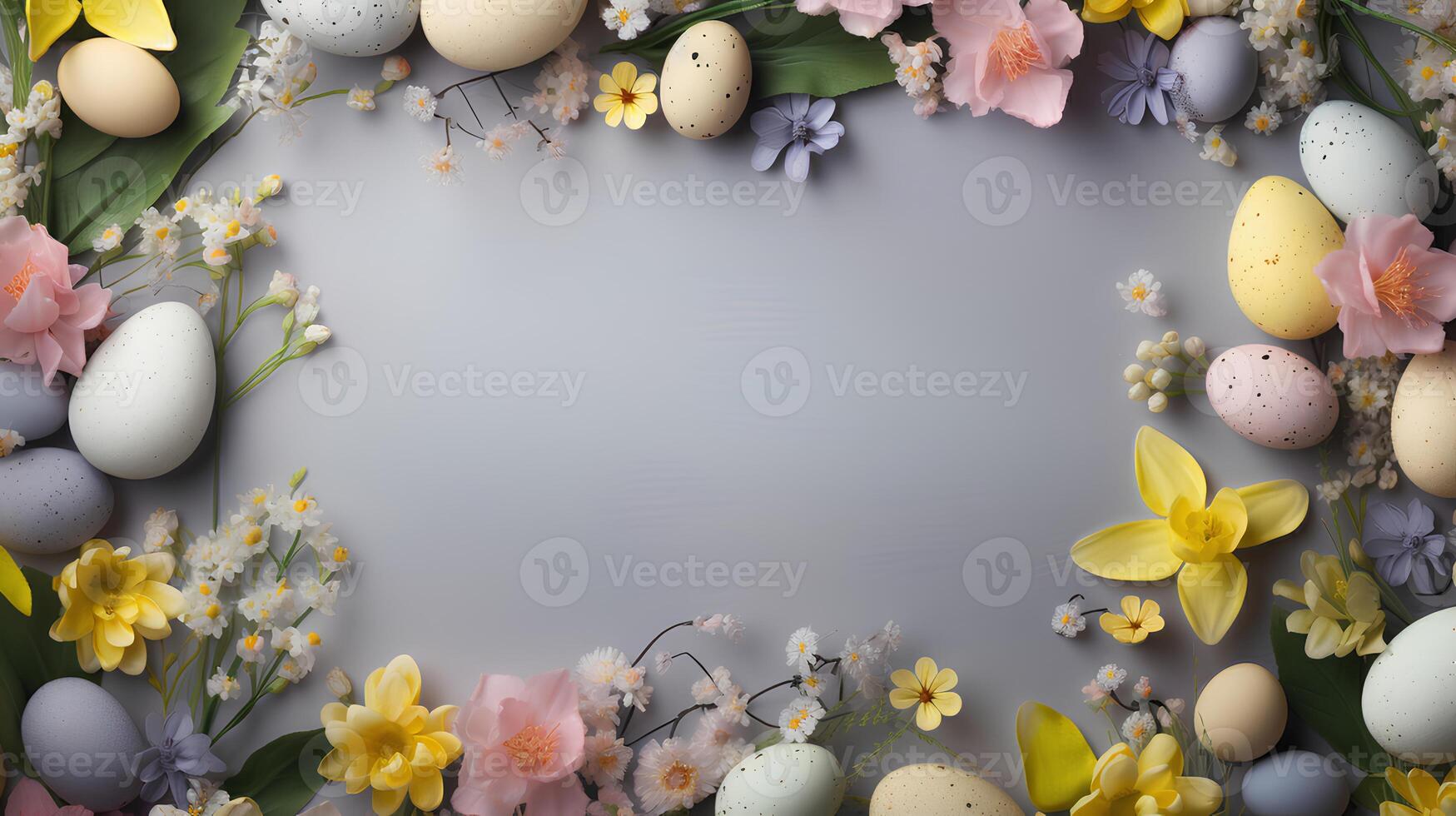 AI generated sfondo colorato di pasqua con uova e spazio vuoto photo