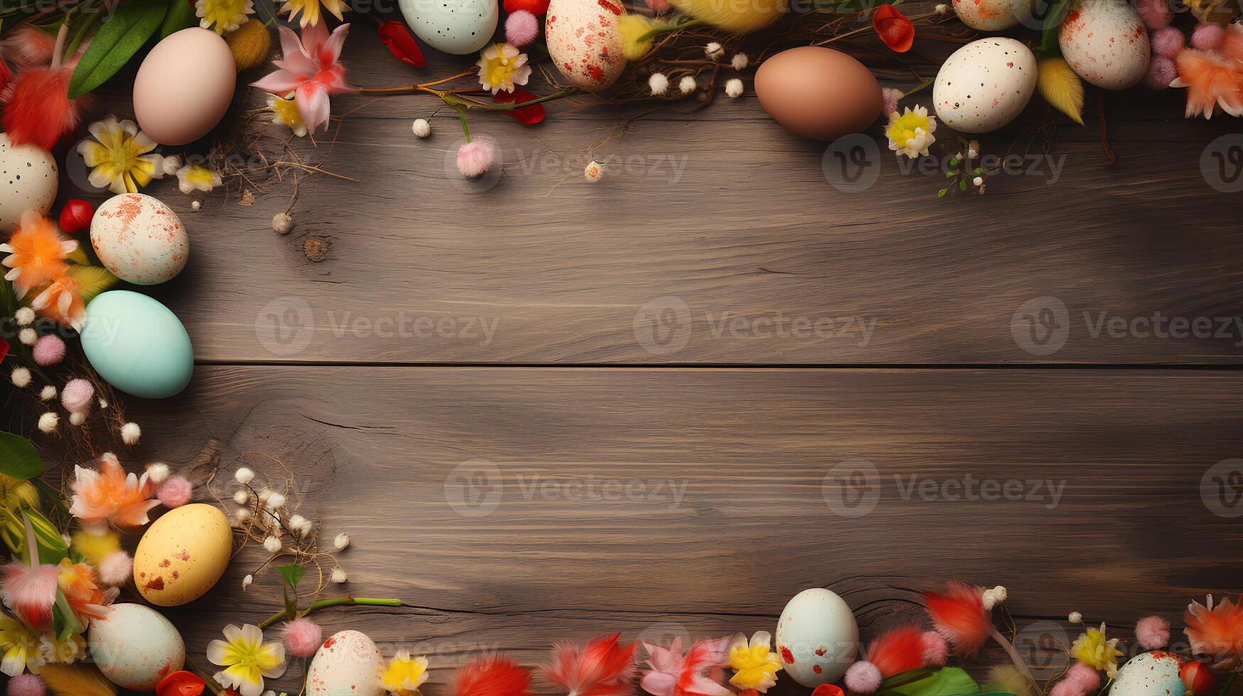 AI generated sfondo colorato di pasqua con uova e spazio vuoto photo