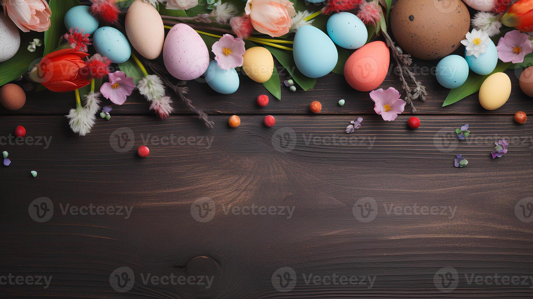 AI generated sfondo colorato di pasqua con uova e spazio vuoto photo