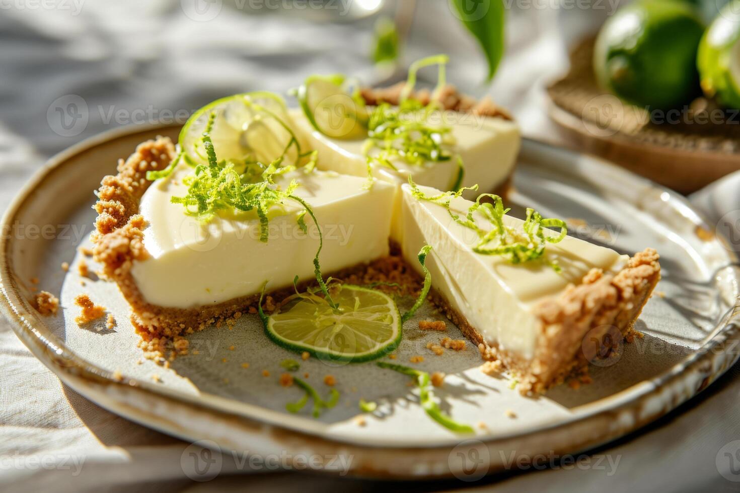 AI generated Slice of key lime pie with lime zest. Generative AI photo