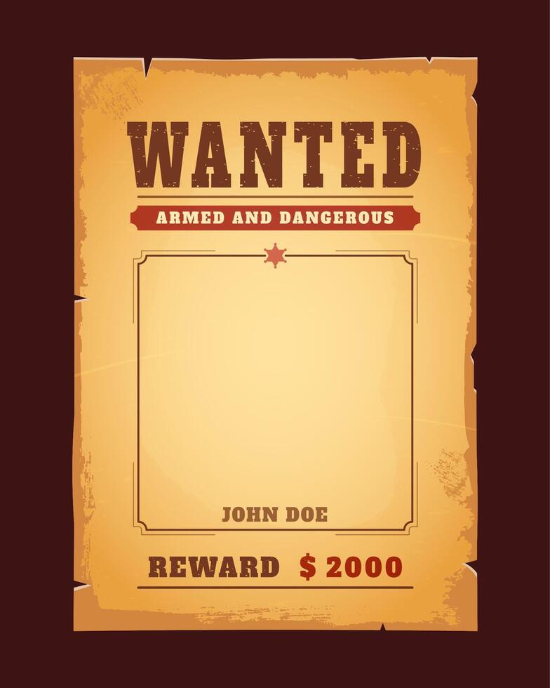 Western wanted banner with reward, dead or alive vector