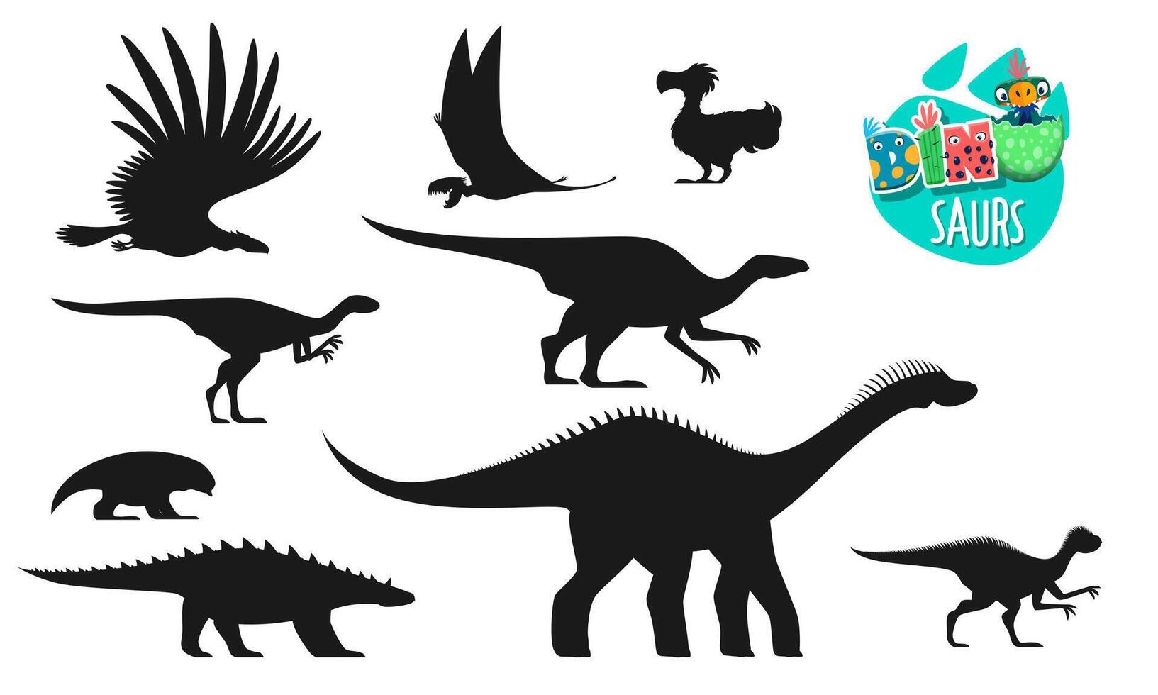 Dinosaur, prehistoric animals silhouettes vector