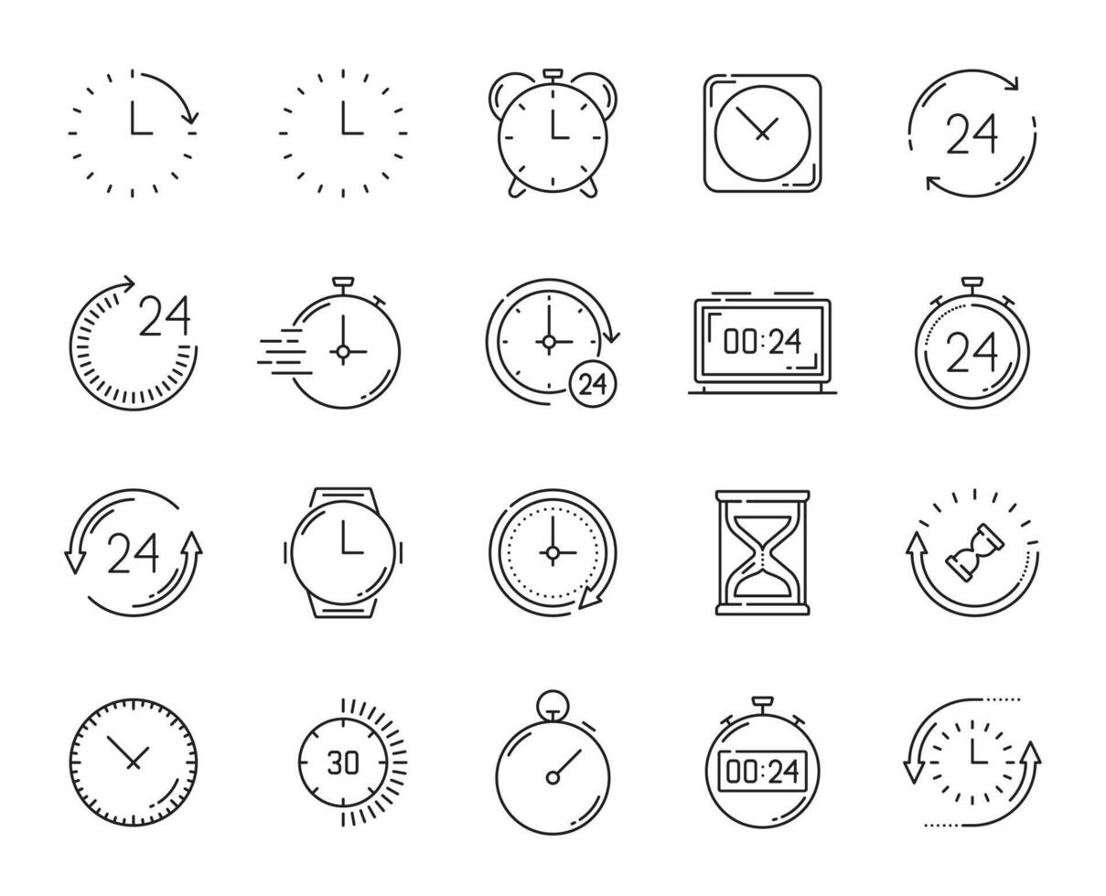 Timer clock, alarm, stopwatch outline icons vector