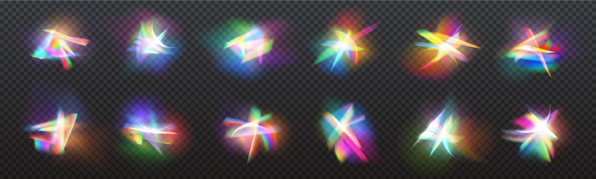 Glow flares, diambow light effectond crystals rain vector