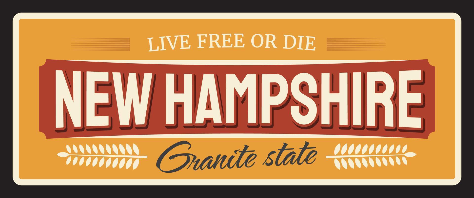 Retro banner New Hampshire vintage travel plate vector