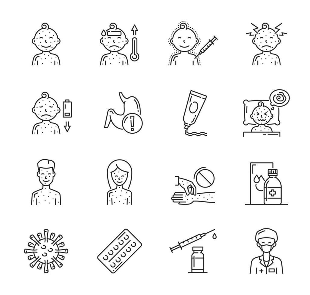 Chicken pox icons of virus disease symptoms 37927749 Vector Art at Vecteezy