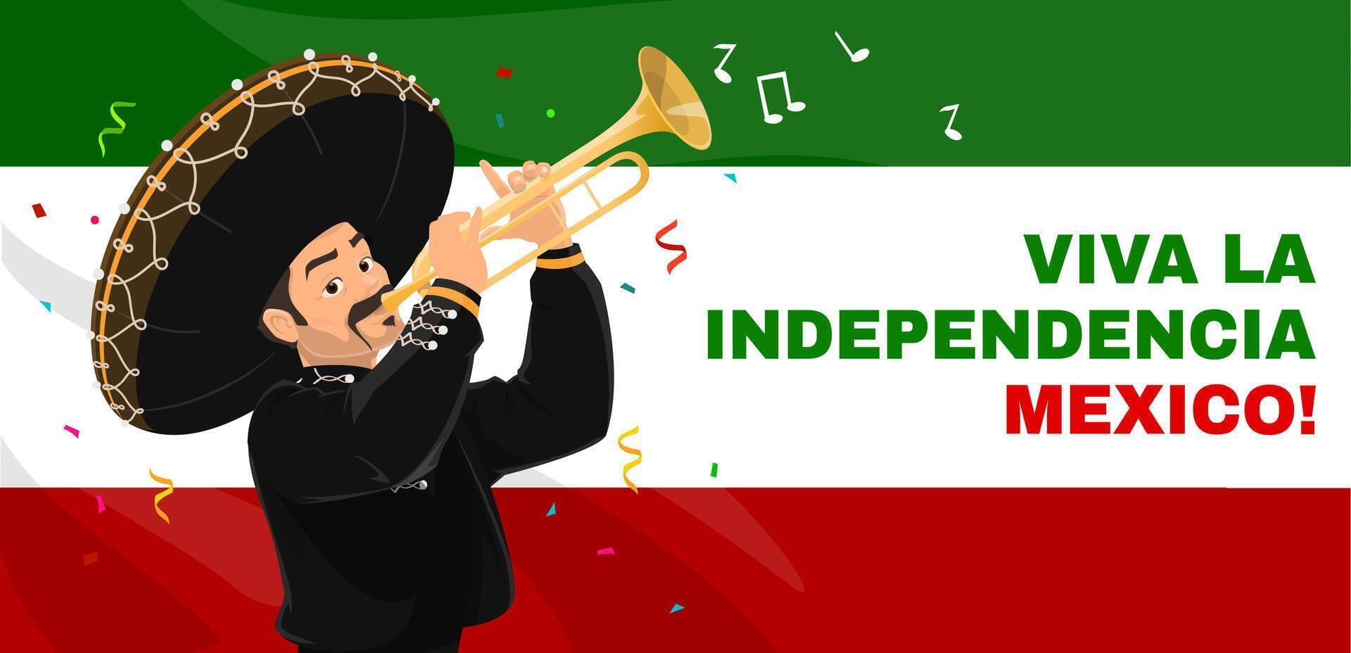 Independence day of Mexico banner with mariachi vector