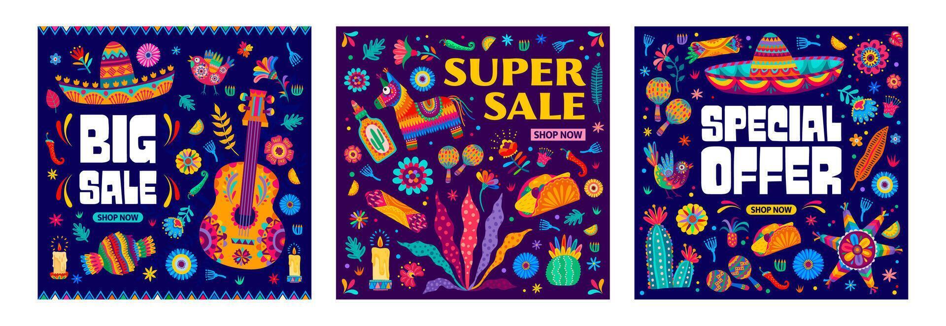 Mexican holiday sale banners, special offer, deal vector