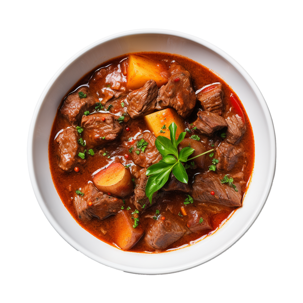 AI generated Beef stew traditional homemade goulash isolated on transparent png