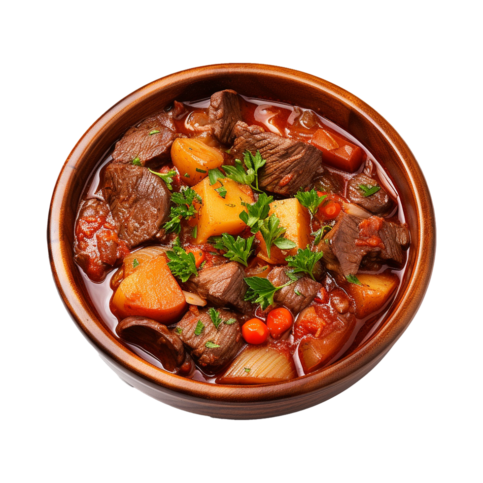 AI generated Beef stew traditional homemade goulash isolated on transparent png