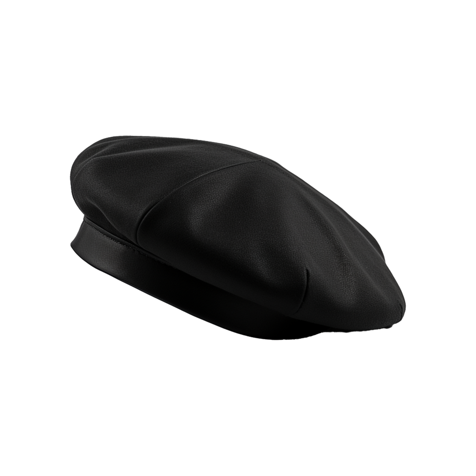 AI generated black french cap beret side view isolated on transparent png