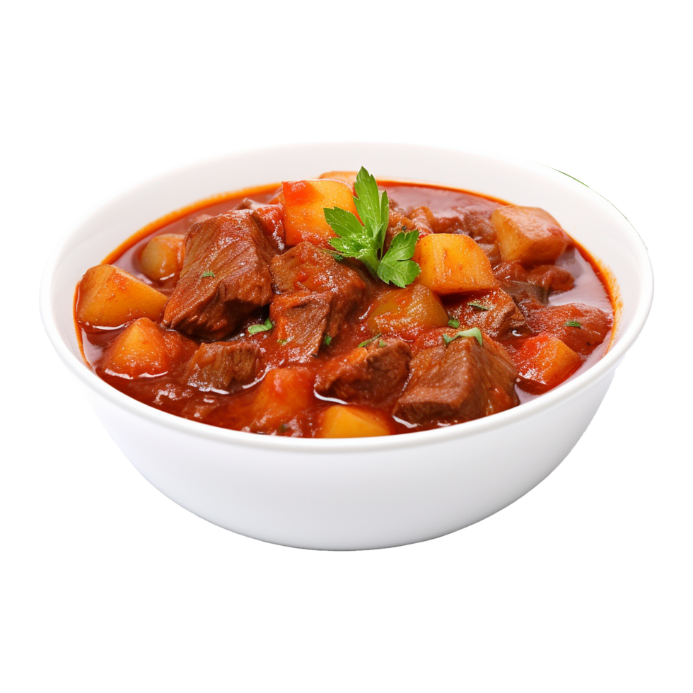 AI generated Beef stew traditional homemade goulash isolated on transparent png