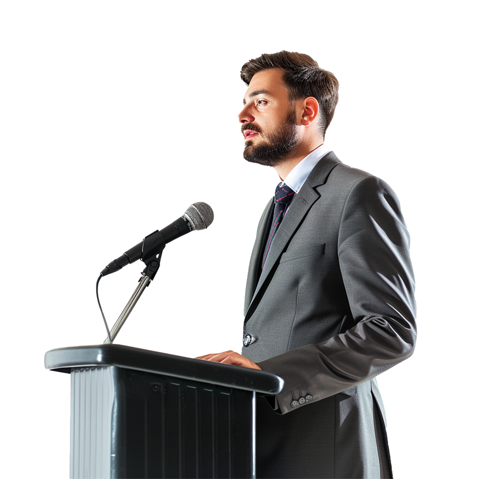 AI generated Businessman in microphone png isolated on transparent background