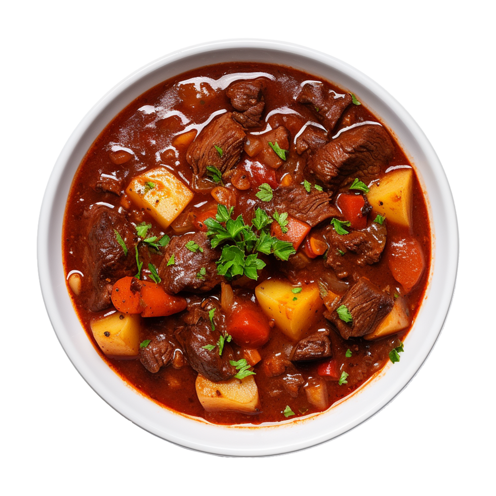 AI generated Beef stew traditional homemade goulash isolated on transparent png