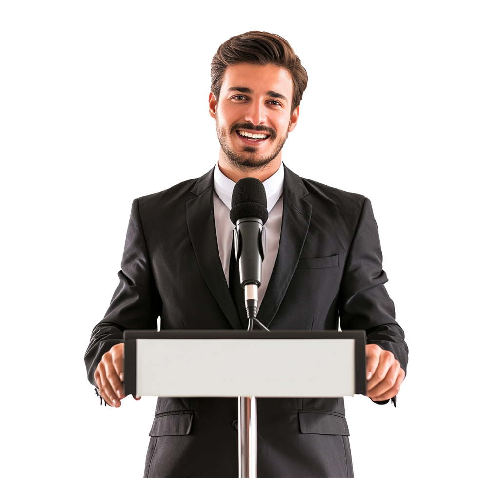 AI generated Businessman in microphone png isolated on transparent background