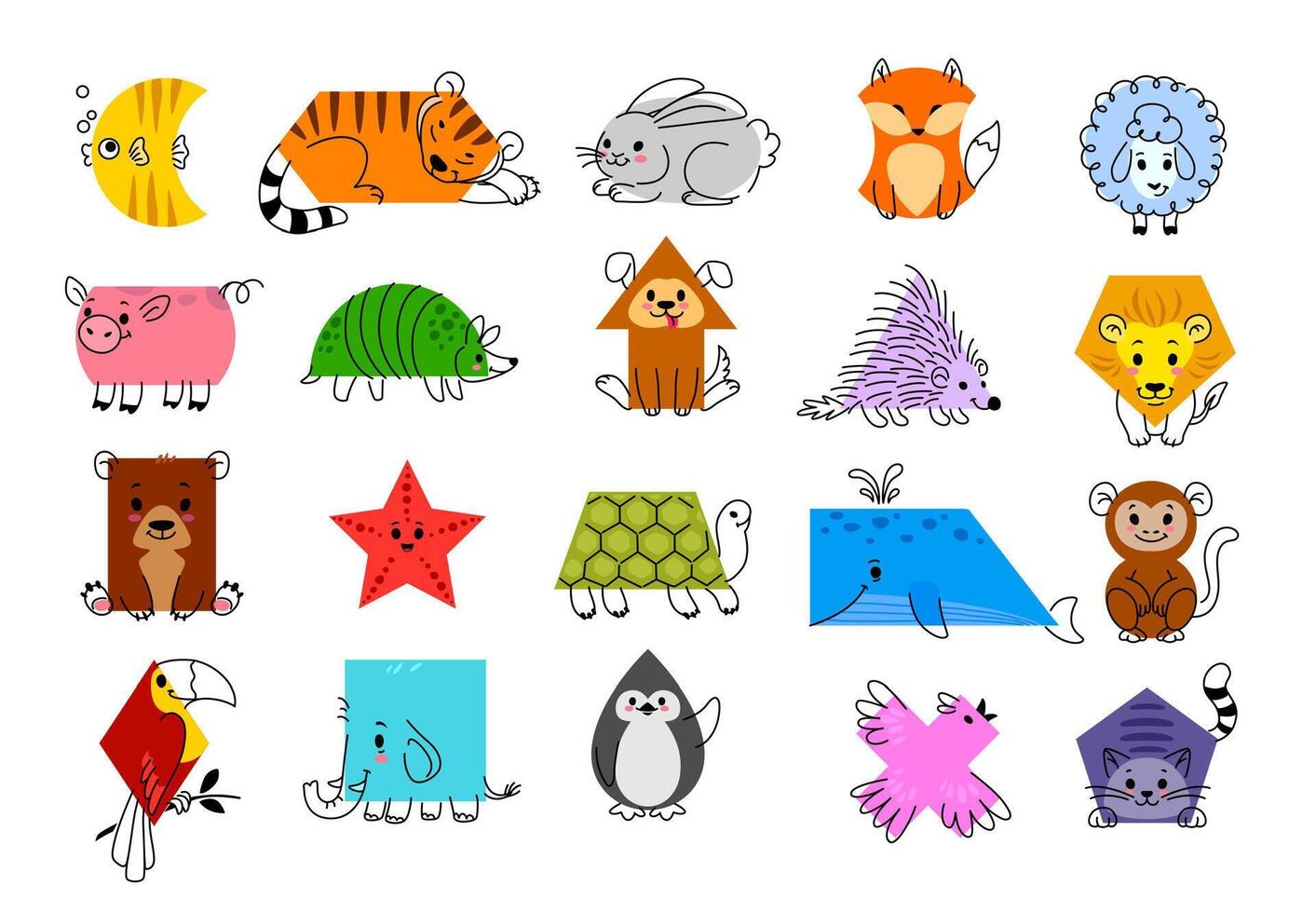 Cartoon Animal Characters With Math Shapes Set 37928375 Vector Art At cartoon-animal-characters-with-math-shapes-set-37928375-vector-art-at