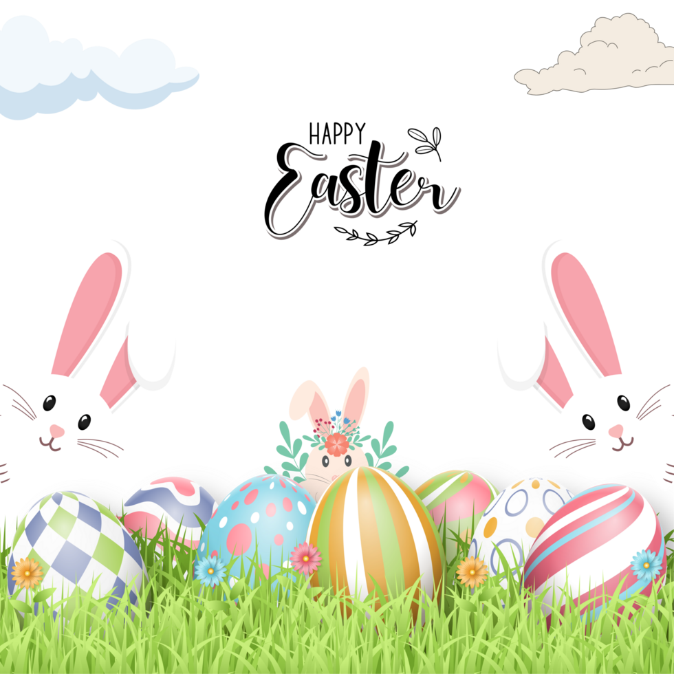 easter background with cute rabbits and eggs png