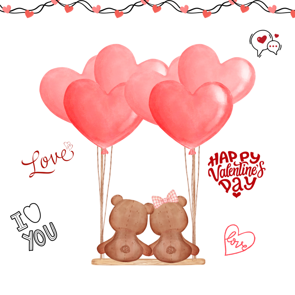 la Saint-Valentin journée carte avec deux nounours ours en portant des ballons png