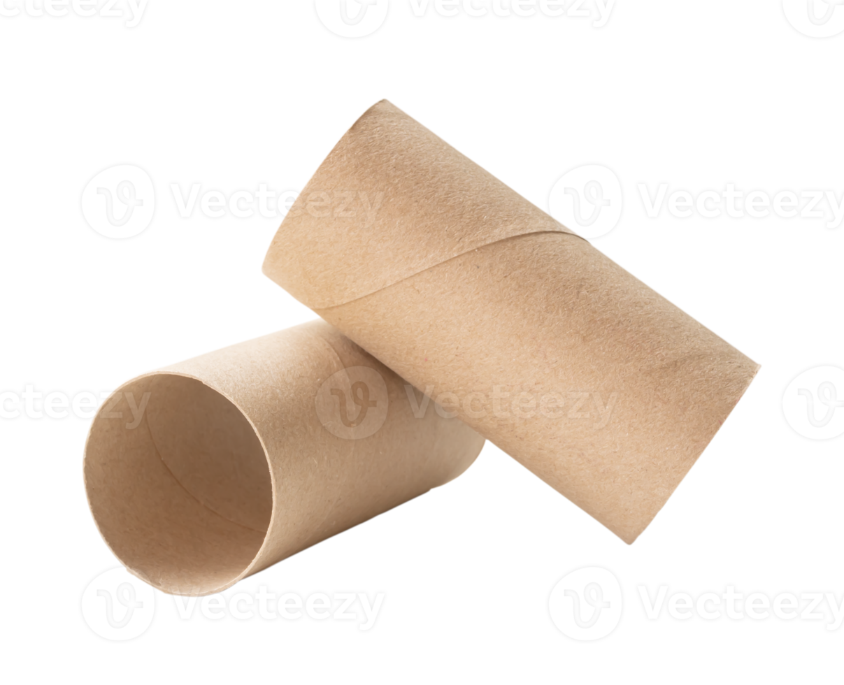 Front view of tissue paper core in stack or cross shape isolated with clipping path and shadow in png file format
