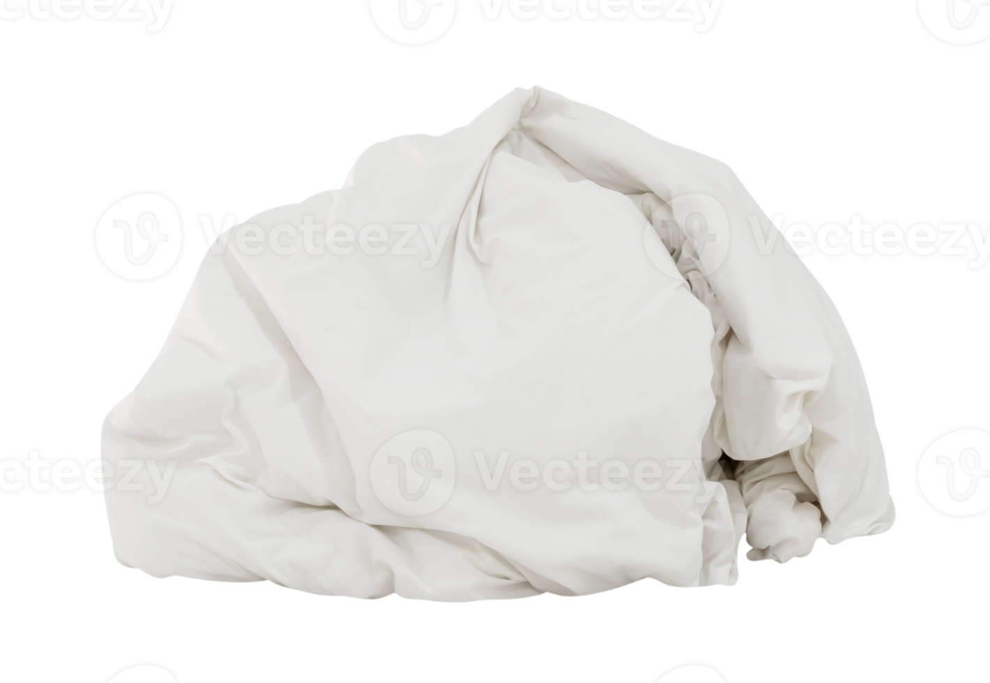 White crumpled blanket or bedclothes in hotel room leaved untidy and dirty after guest's use over night isolated with clipping path in png file format