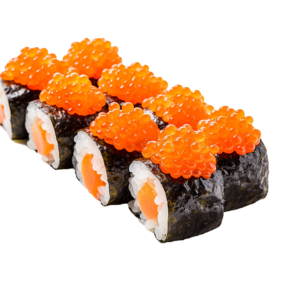 ai generato ikura salmone capriolo gunkan maki Sushi isolato su trasparente sfondo png