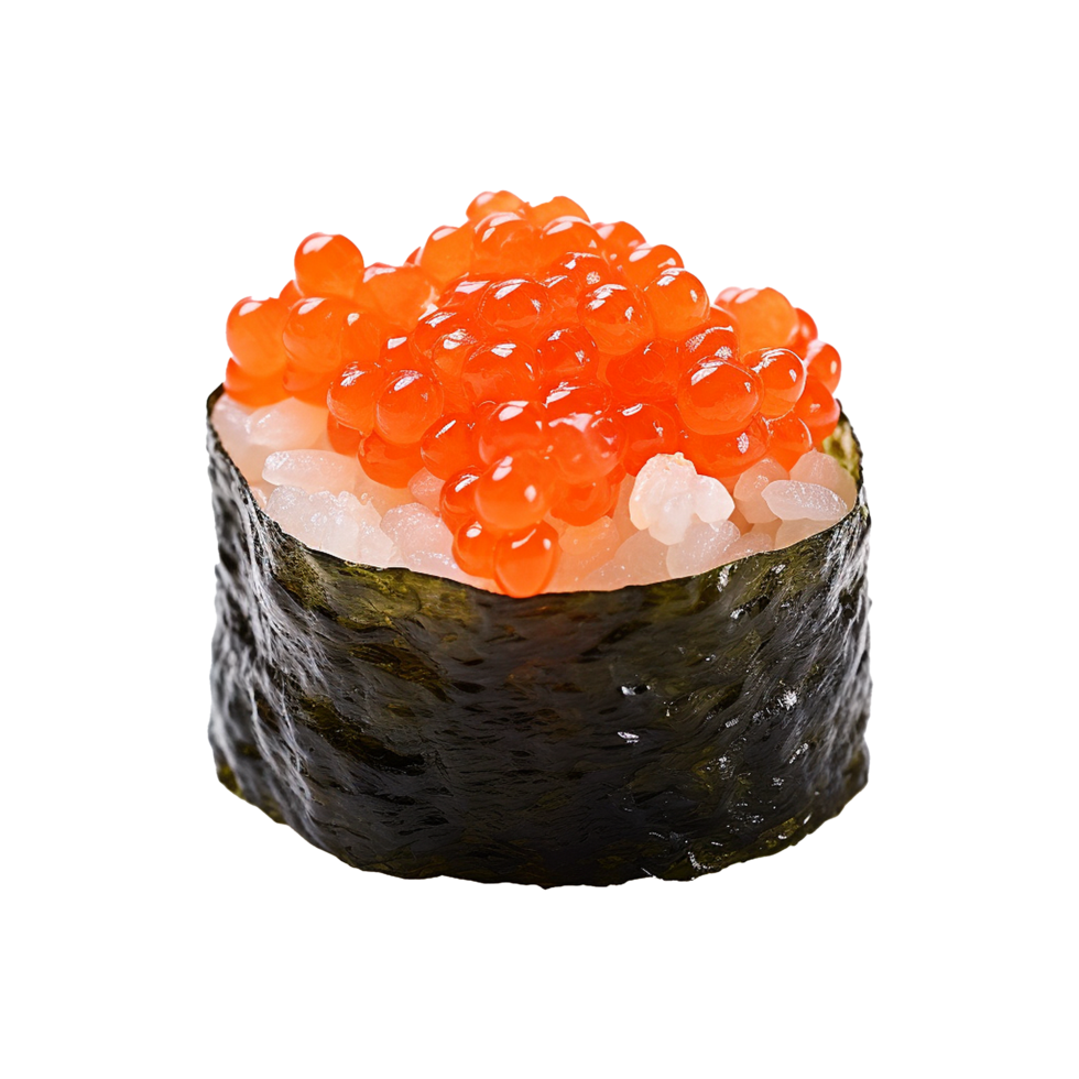 ai generiert Ikura Lachs Rogen Gunkan maki Sushi isoliert auf transparent Hintergrund png