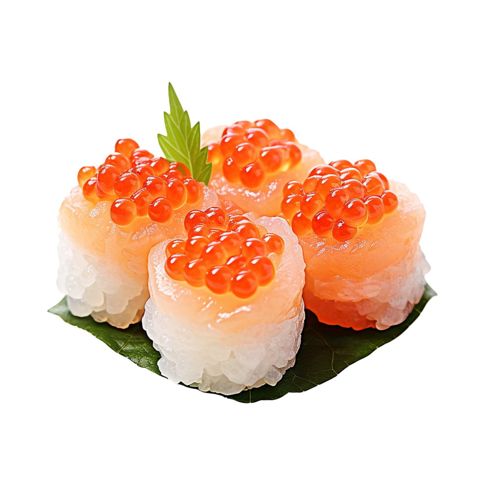 ai generato ikura salmone capriolo gunkan maki Sushi isolato su trasparente sfondo png