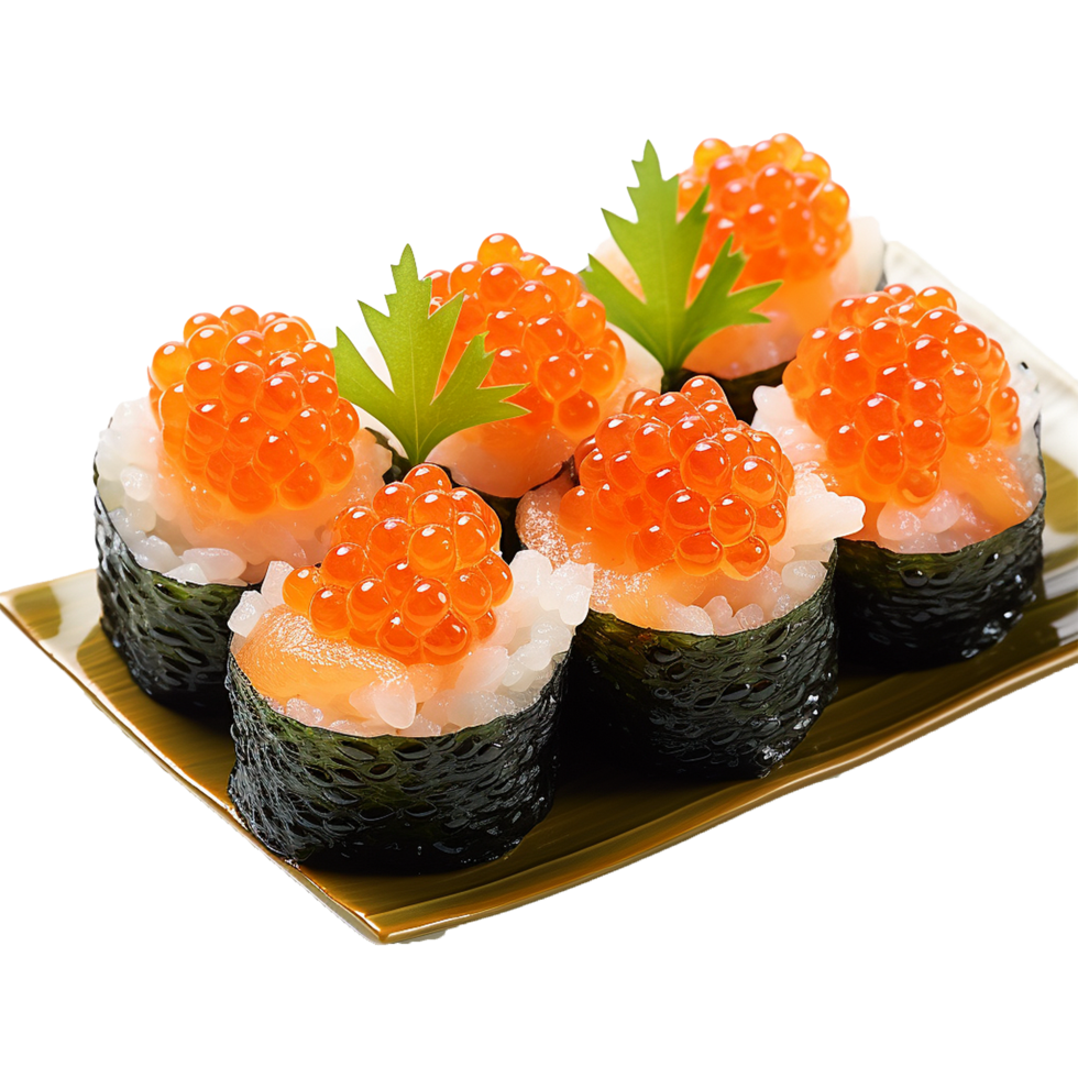 ai generato ikura salmone capriolo gunkan maki Sushi isolato su trasparente sfondo png