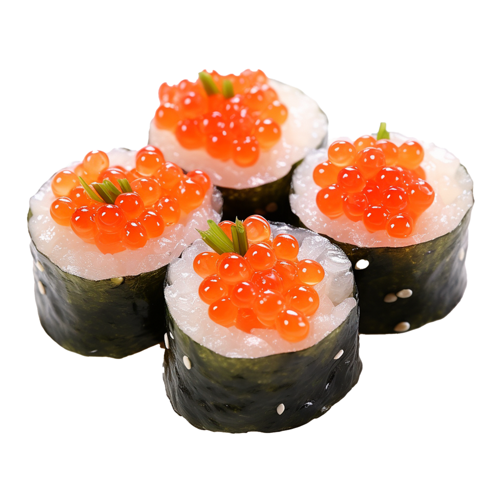 AI generated Ikura salmon roe gunkan maki sushi isolated on transparent background png