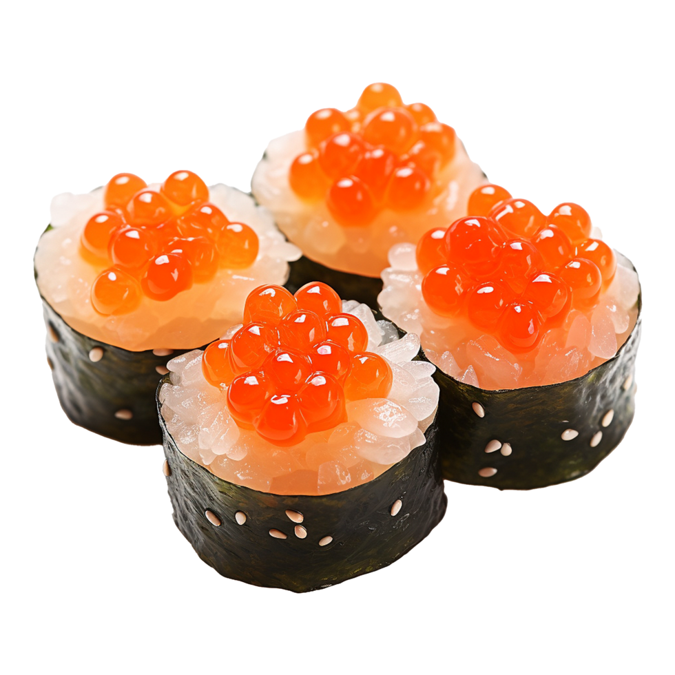AI generated Ikura salmon roe gunkan maki sushi isolated on transparent background png