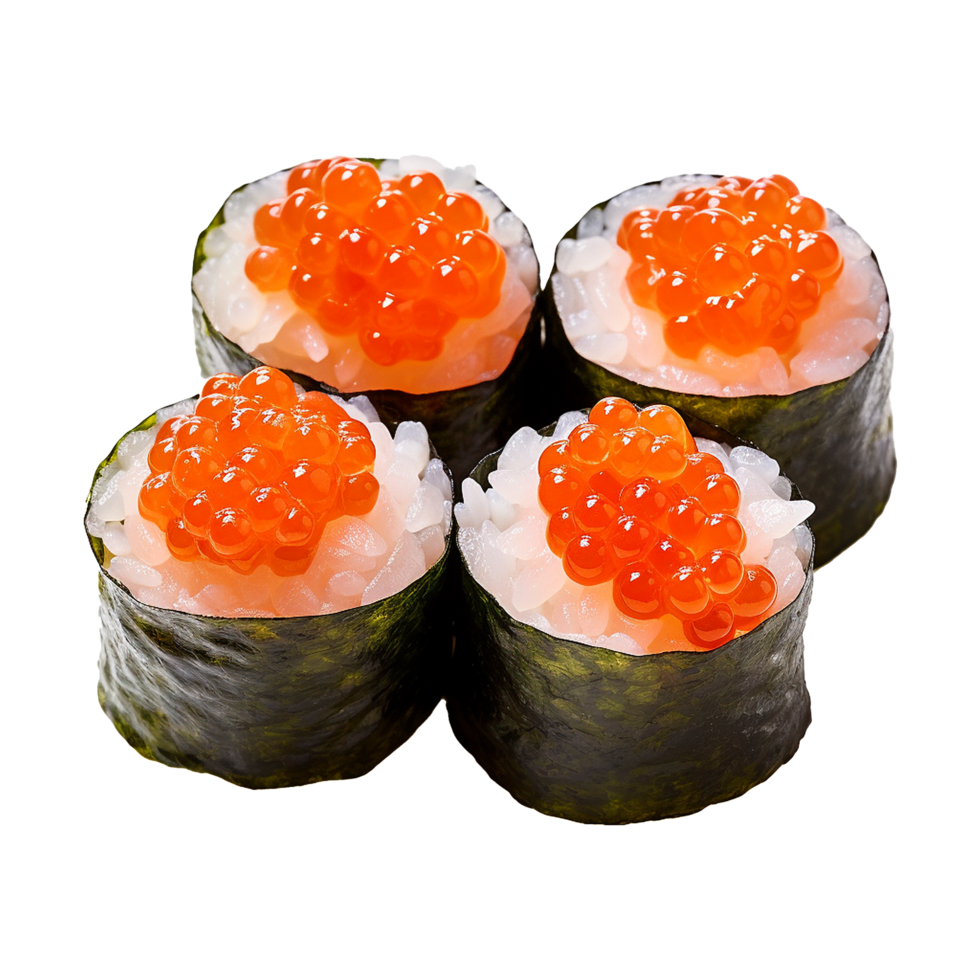 ai generato ikura salmone capriolo gunkan maki Sushi isolato su trasparente sfondo png