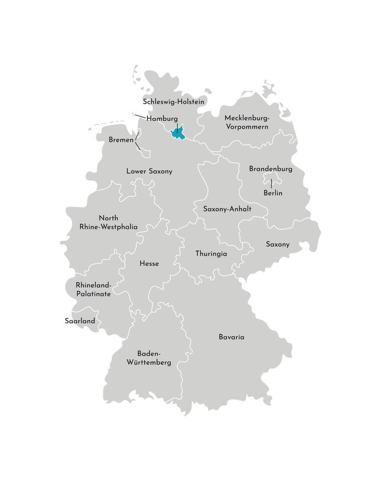 Vector isolated illustration of simplified administrative map of Germany. Blue silhouette of Hamburg state. Grey silhouettes. White outline