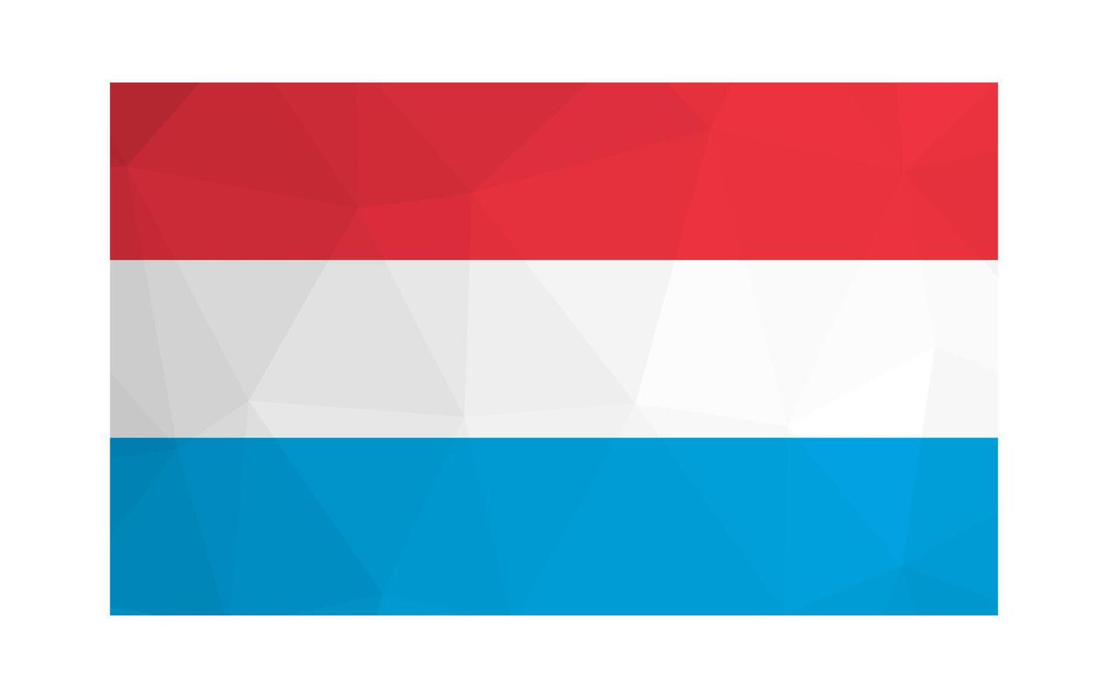 Vector isolated illustration. National Luxembourgish flag with tricolor of red, white and light blue. Official symbol of Luxembourg. Creative design in low poly style with triangular shapes.