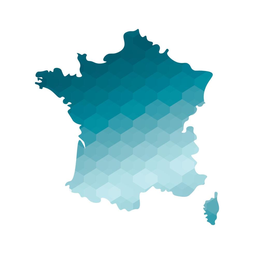 Vector isolated illustration icon with simplified blue silhouette of France map. Polygonal geometric style. White background.