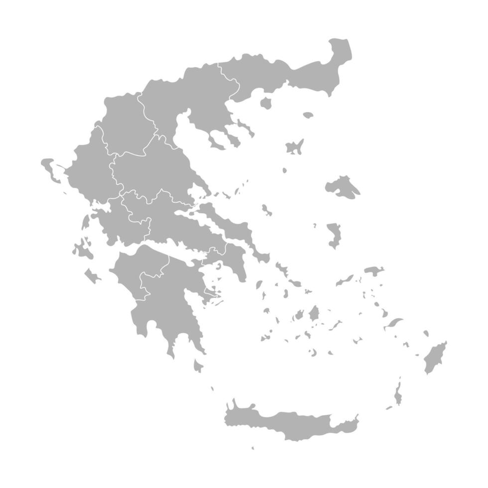 Vector isolated illustration of simplified administrative map of Greece. Borders of the provinces, regions. Grey silhouettes. White outline.