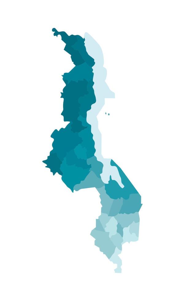 Vector isolated illustration of simplified administrative map of Malawi. Borders of the districts, regions. Colorful blue khaki silhouettes