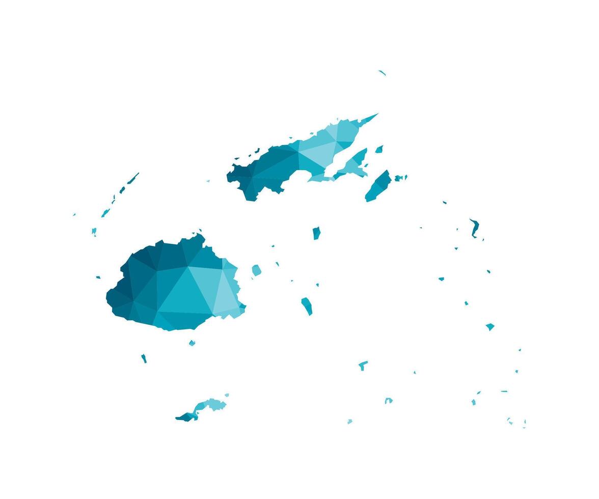 Vector isolated illustration icon with simplified blue silhouette of Fiji map. Polygonal geometric style, triangular shapes. White background.