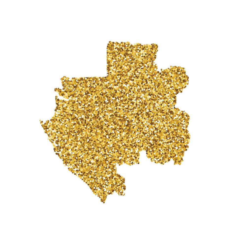 Vector isolated illustration with simplified Gabon, Gabonese Republic map. Decorated by shiny gold glitter texture. New Year and Christmas holidays decoration for greeting card.