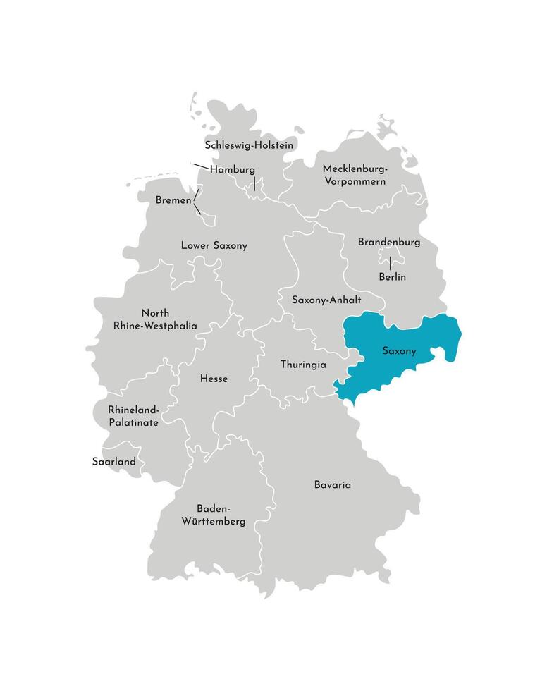 Vector isolated illustration of simplified administrative map of Germany. Blue silhouette of Saxony state. Grey silhouettes. White outline