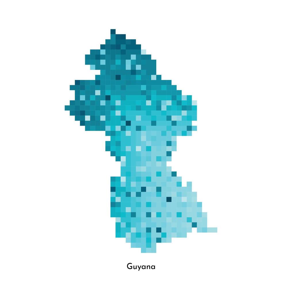 Vector isolated geometric illustration with simple icy blue shape of Guyana map. Pixel art style for NFT template. Dotted logo with gradient texture for design on white background