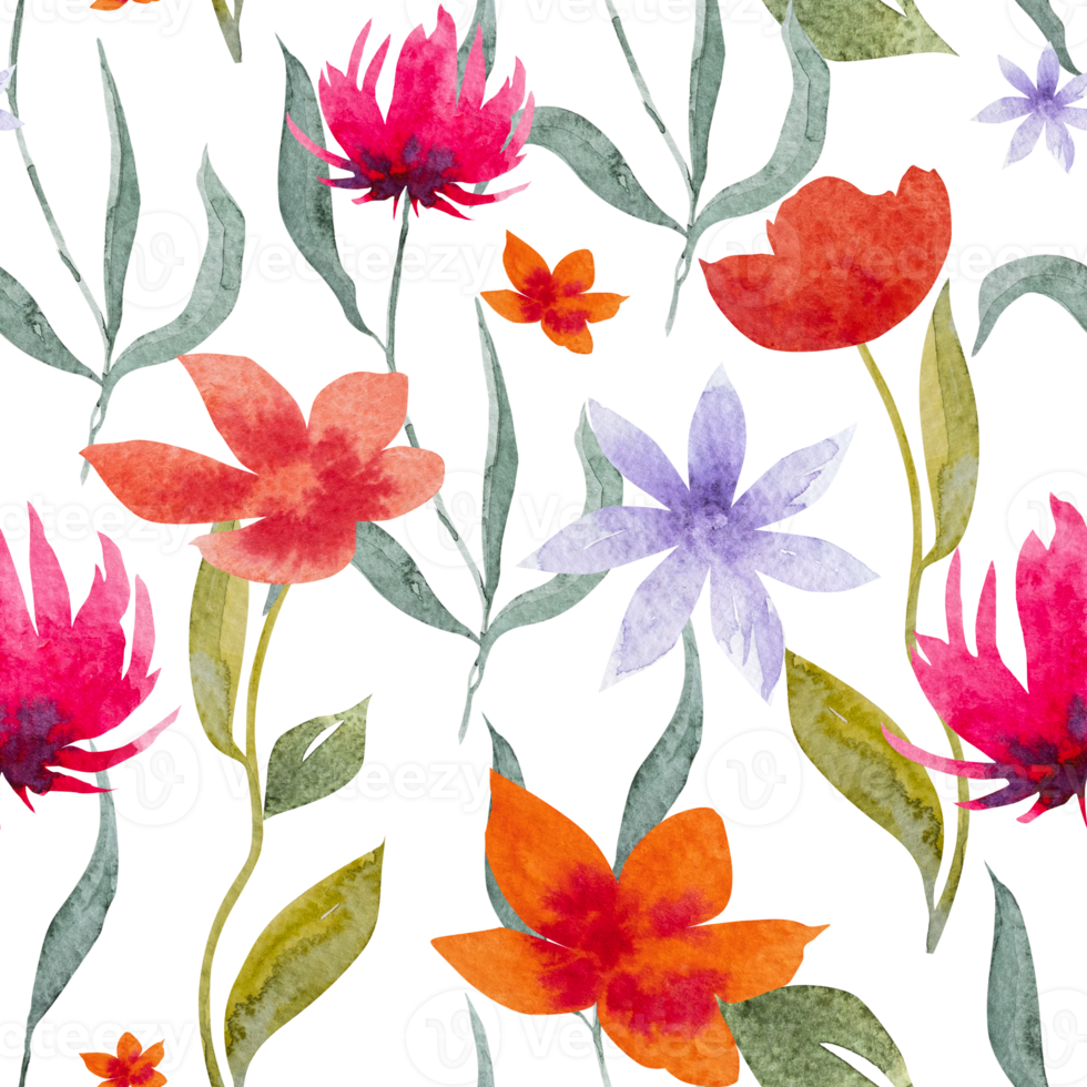 Watercolor floral seamless pattern, hand drawn watercolor, wild flowers, branches, leaves, buds. Design for fashion, fabrics, textiles, wallpapers, covers web packaging and all prints png