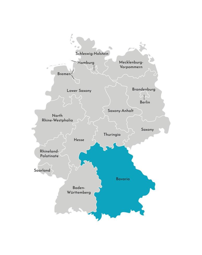 vector aislado ilustración de simplificado administrativo mapa de Alemania. azul silueta de Baviera estado. gris siluetas blanco contorno