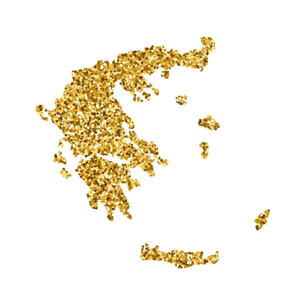 vector aislado ilustración con simplificado Grecia mapa. decorado por brillante oro Brillantina textura. Navidad y nuevo año Días festivos decoración para saludo tarjeta.